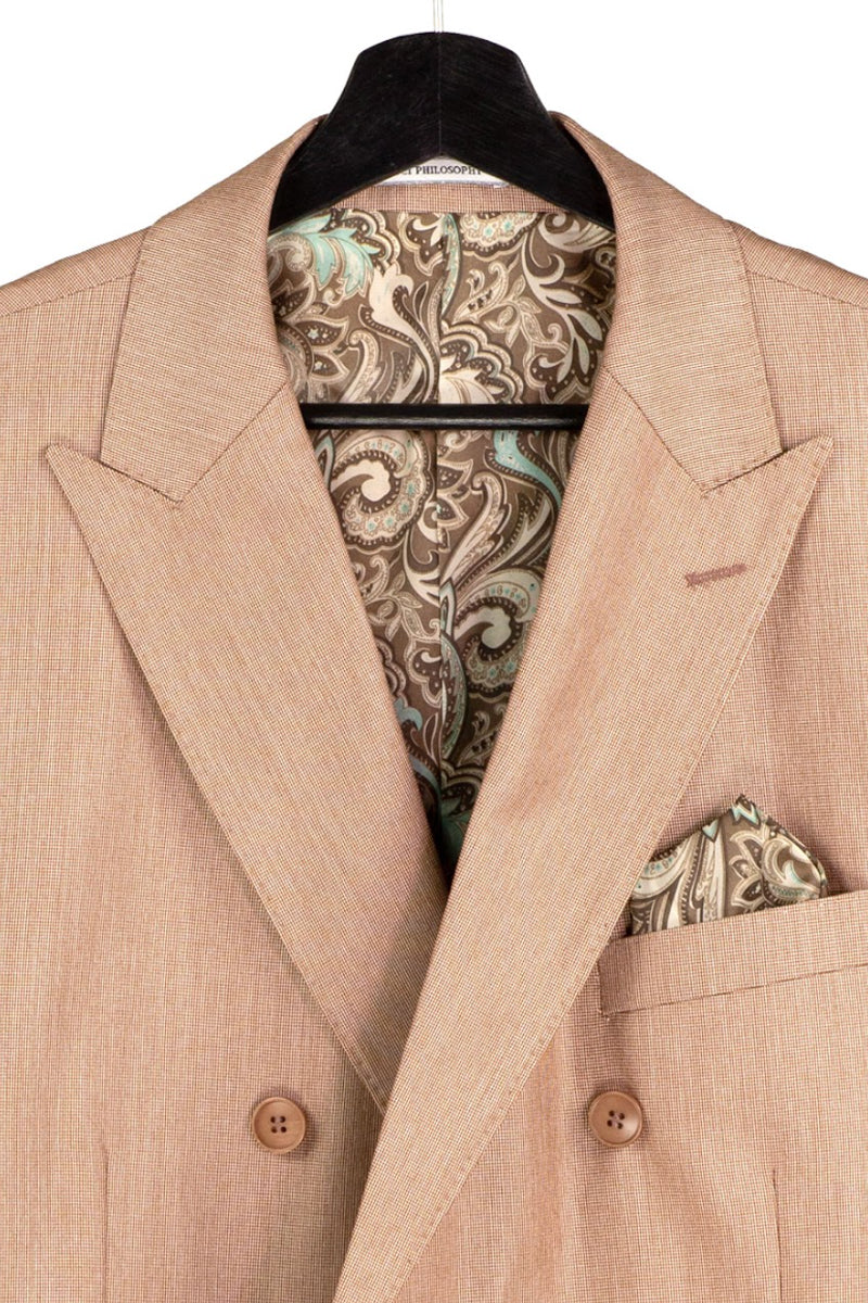 Men's Double Breasted Sharkskin Suit in Tan - Image 3