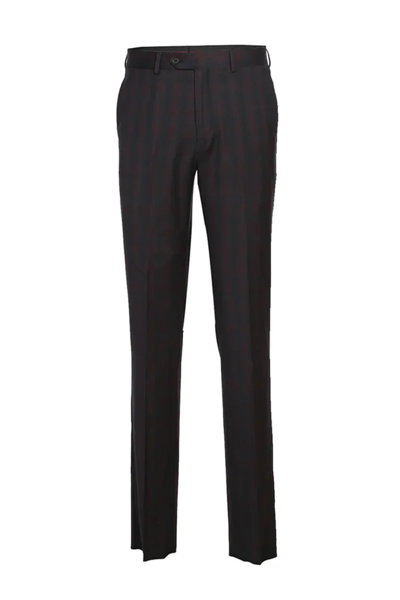 Mens Designer Two Button Slim Fit Notch Lapel Suit in Brown & Red Windowpane Plaid - Image 2
