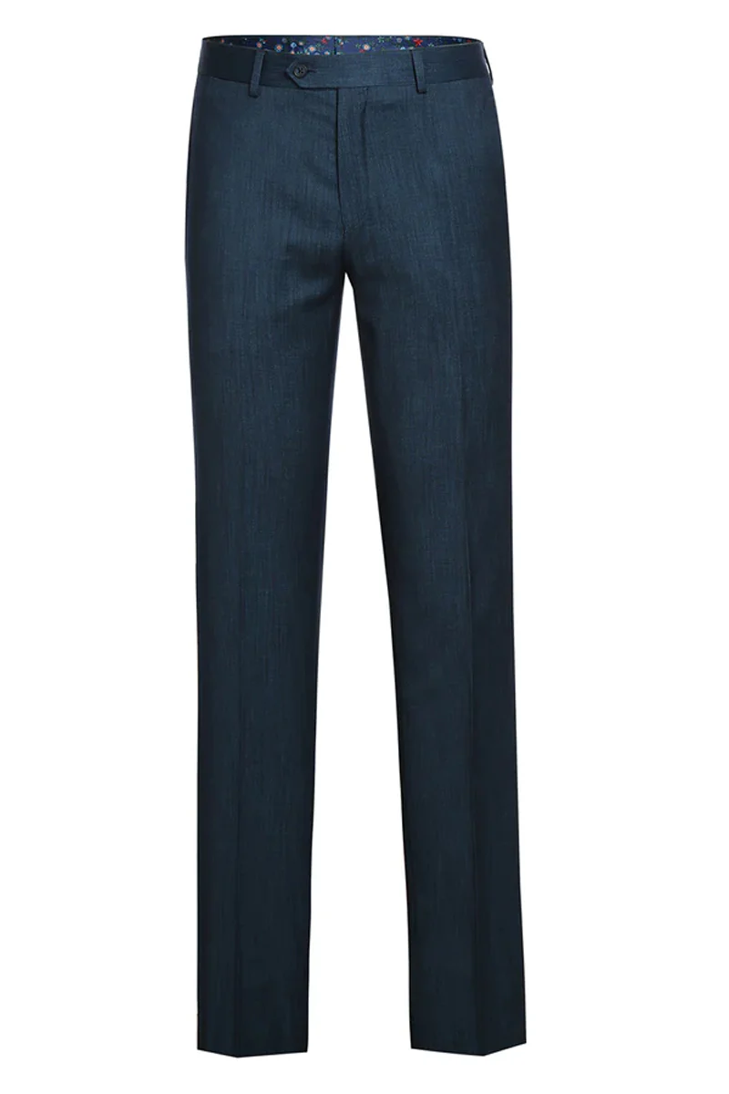 Mens Designer Two Button Slim Fit Peak Lapel Ticket Pocket Suit in Aqua Blue - Image 2