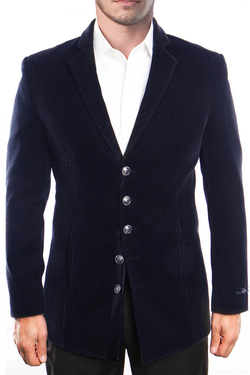 Men's Five Button Vintage Style Velvet Coat in  Navy