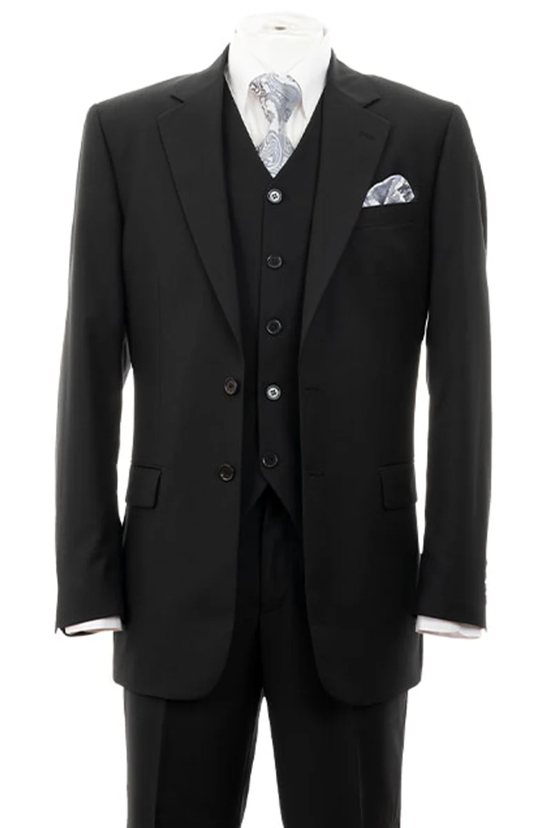 Mens Modern Fit 2 Button Vested Basic Suit in Black