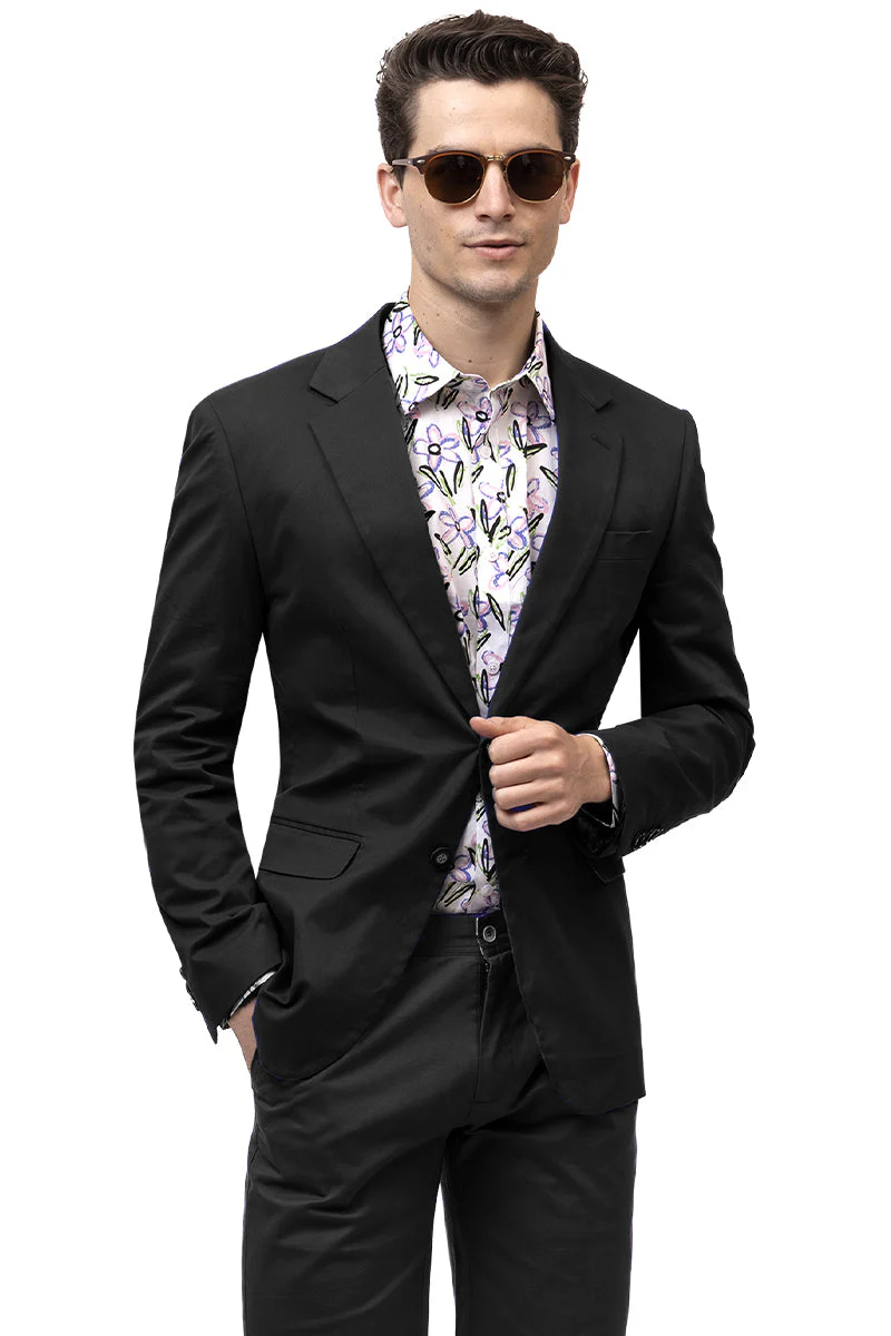 Men's Modern Fit Casual Summer Chino Blazer in Black - Image 2