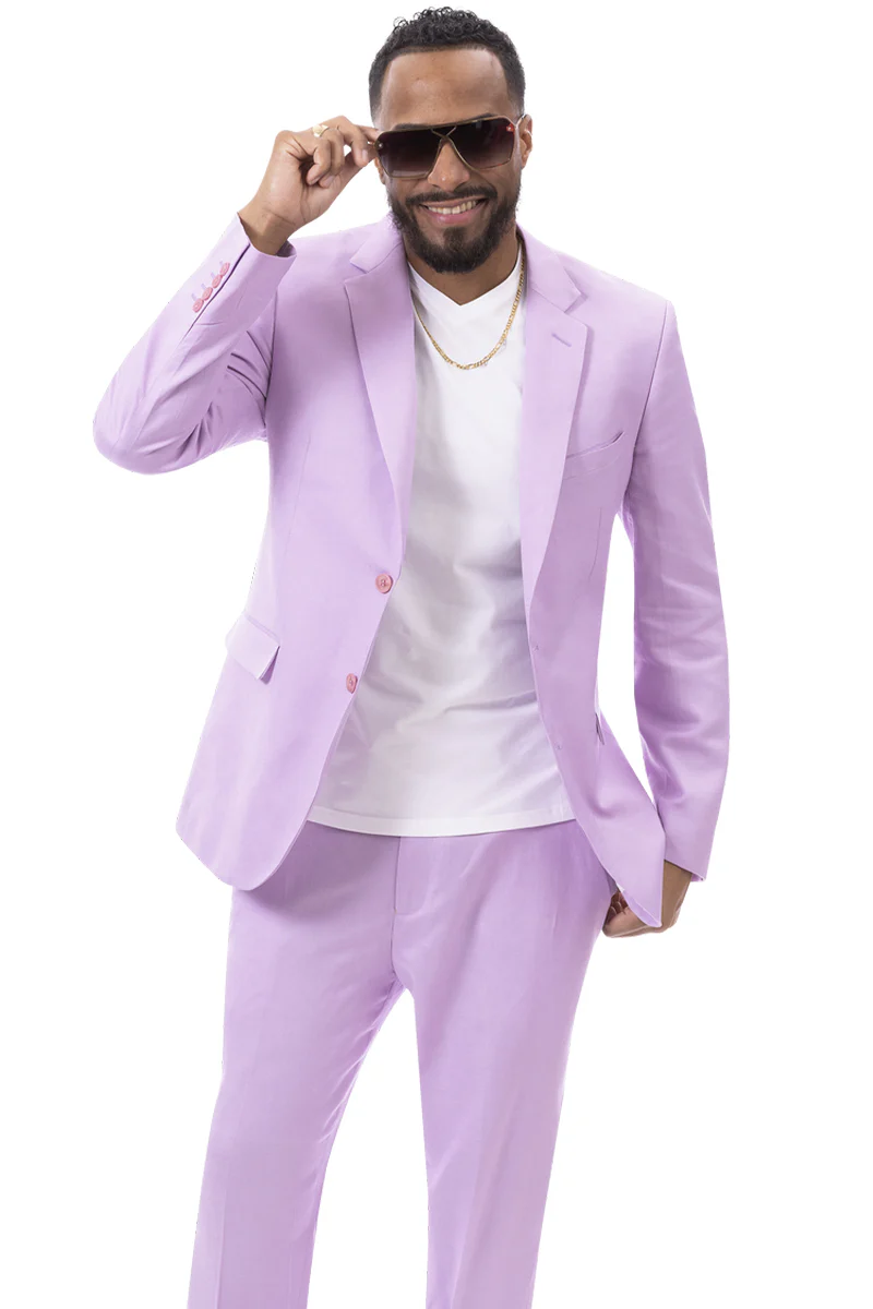 Men's Modern Fit Casual Summer Linen Suit in Lilac Lavender - Image 2