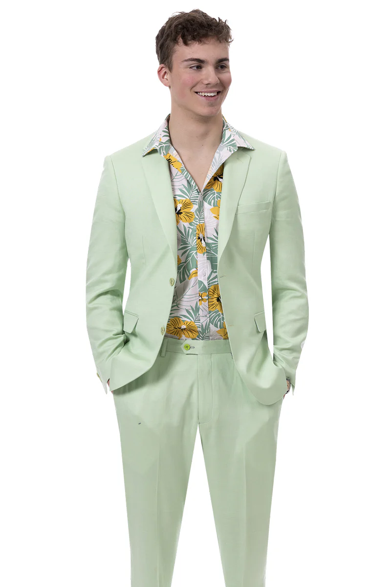 Men's Modern Fit Casual Summer Linen Suit in Mint Green - Image 2