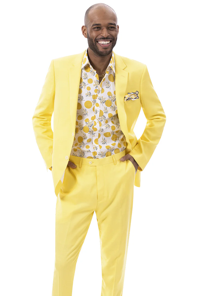 Men's Modern Fit Casual Summer Linen Suit in Yellow - Image 2