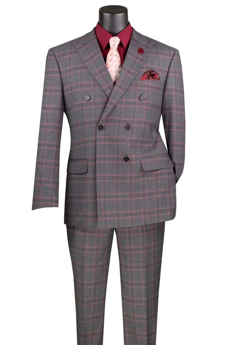 Men's Modern Fit Double Breasted Stretch Suit in Charcoal Grey Glen Plaid - Image 2