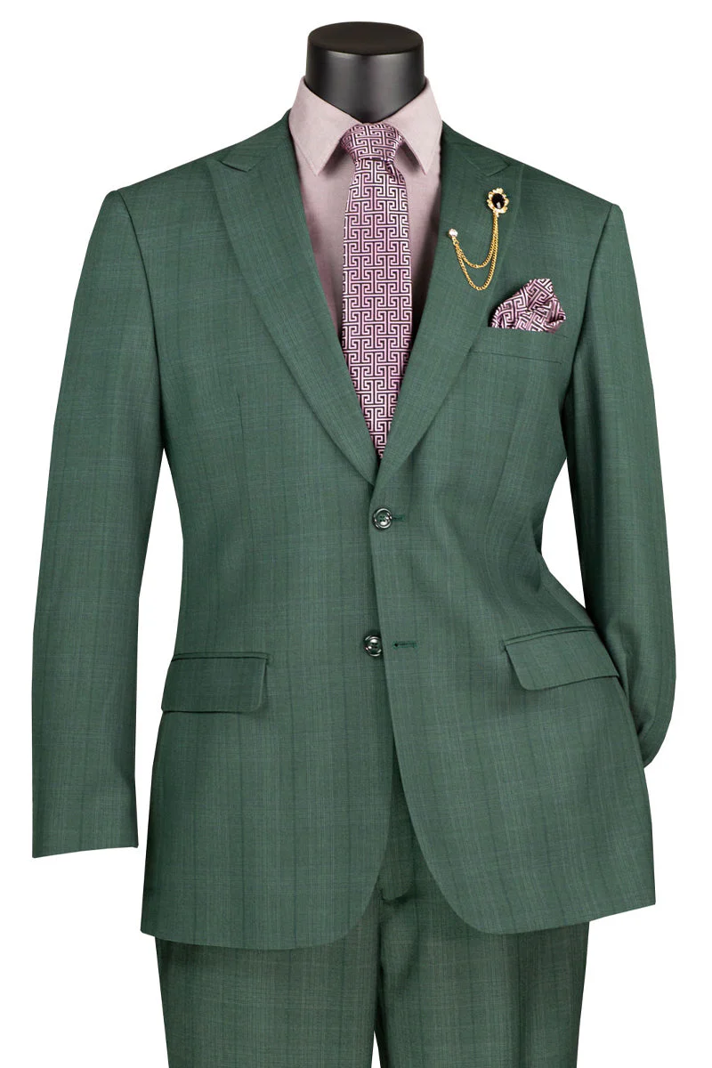 Men's Modern Fit Summer Glen Plaid Business Suit in Forest Green