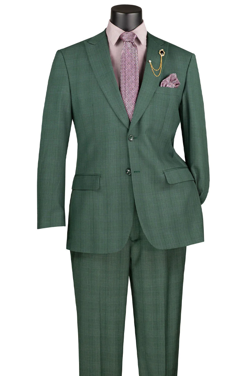 Men's Modern Fit Summer Glen Plaid Business Suit in Forest Green - Image 2