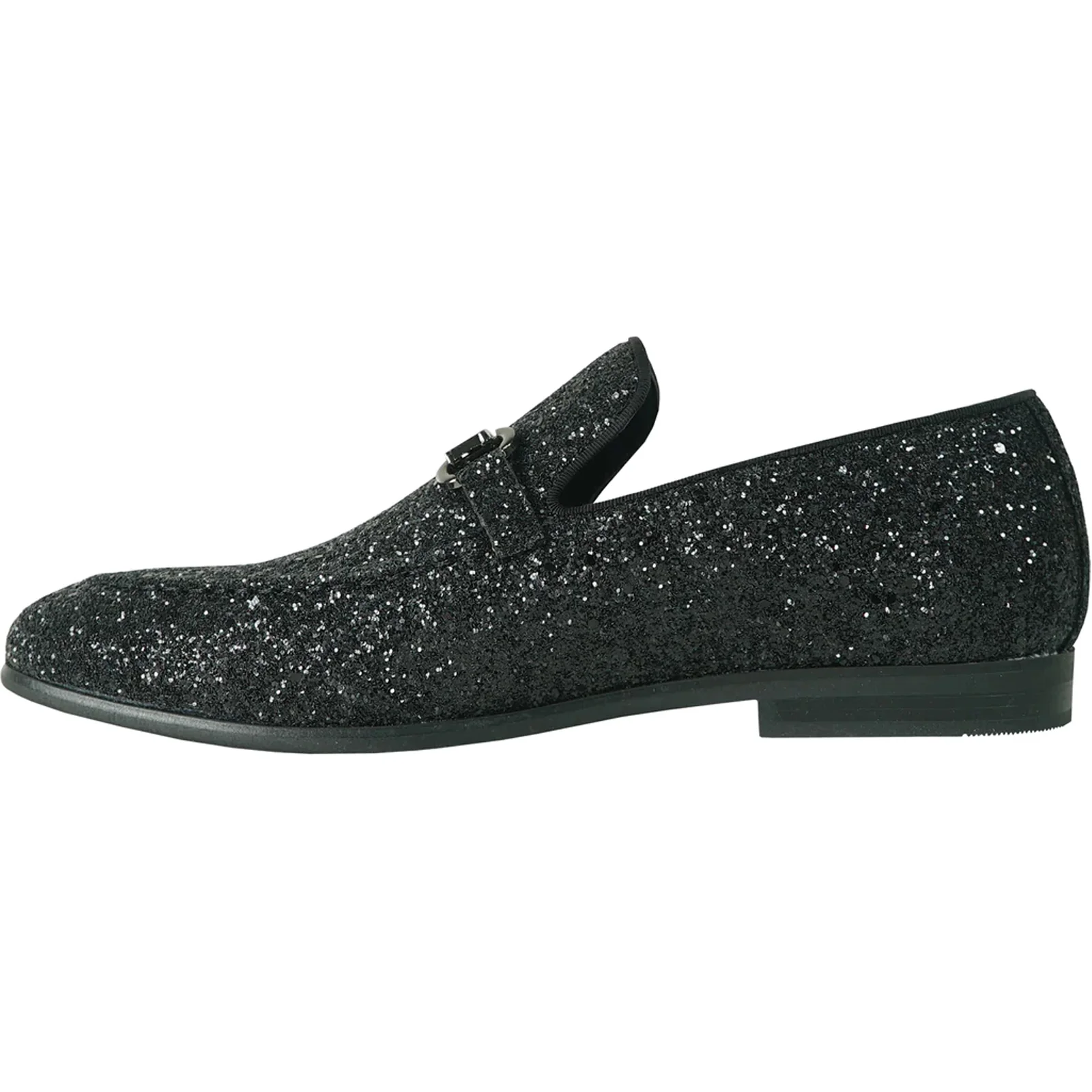Mens Modern Glitter Sequin Prom Tuxedo Buckle Loafer in Black - Image 3