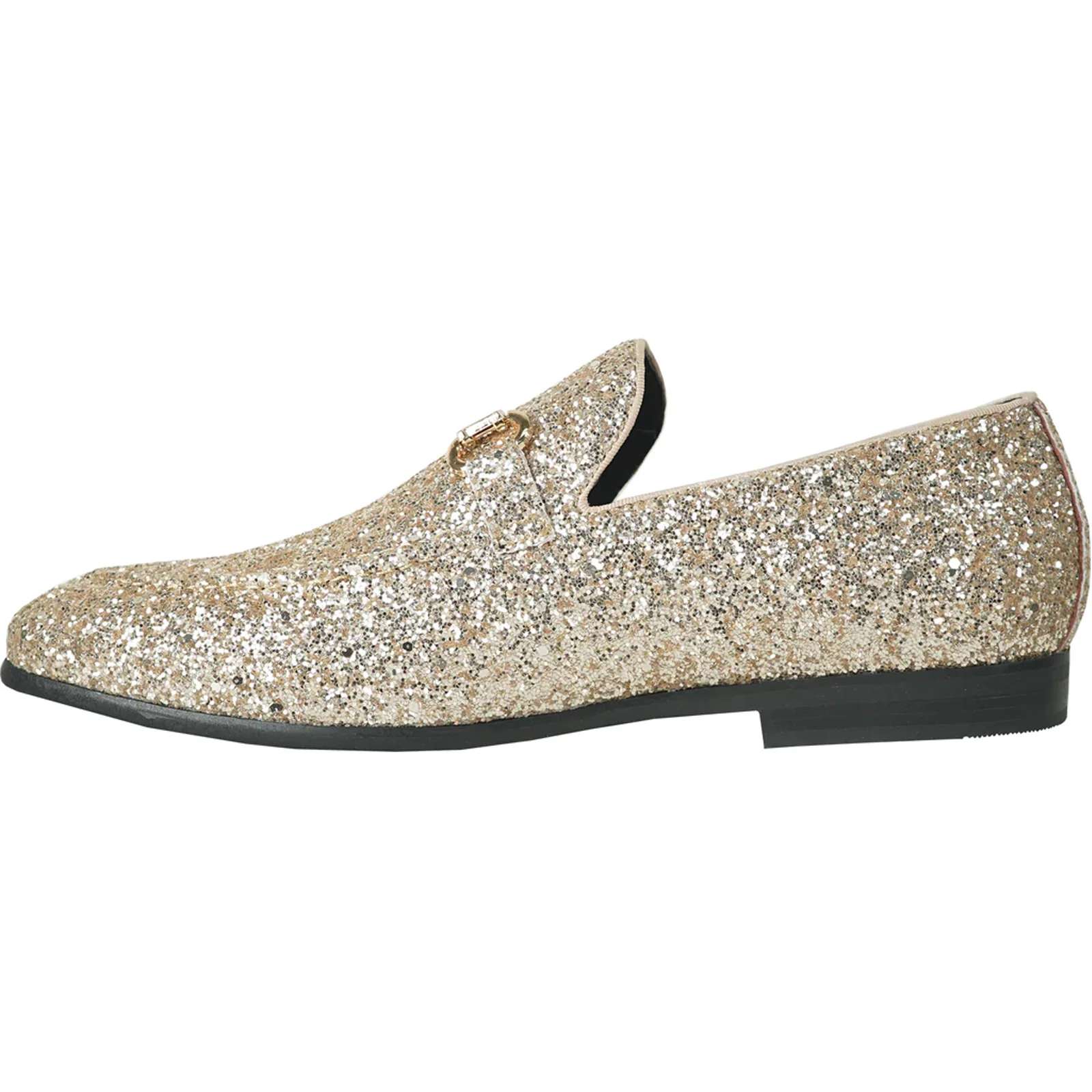 Mens Modern Glitter Sequin Prom Tuxedo Buckle Loafer in Gold - Image 3