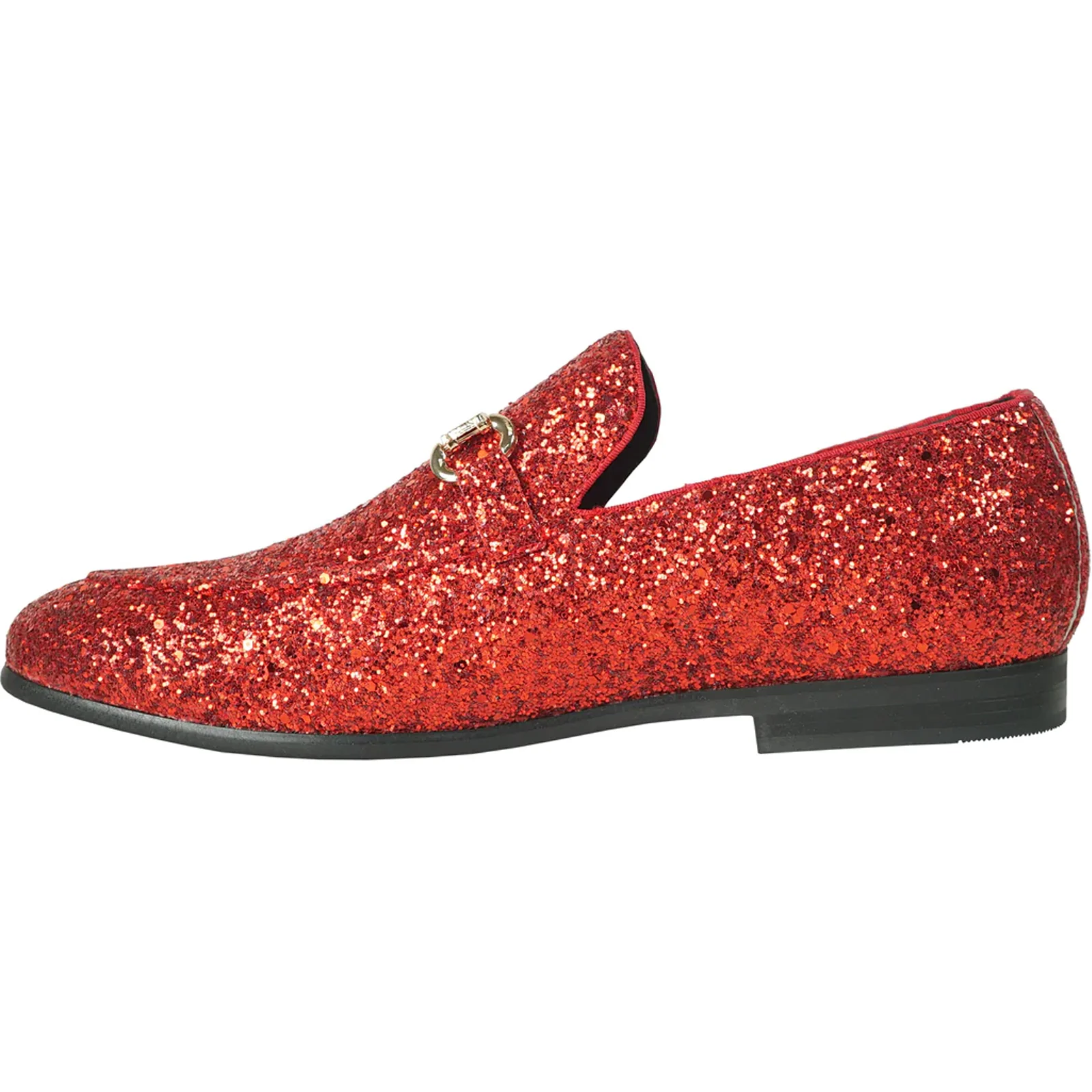 Mens Modern Glitter Sequin Prom Tuxedo Buckle Loafer in Red - Image 3