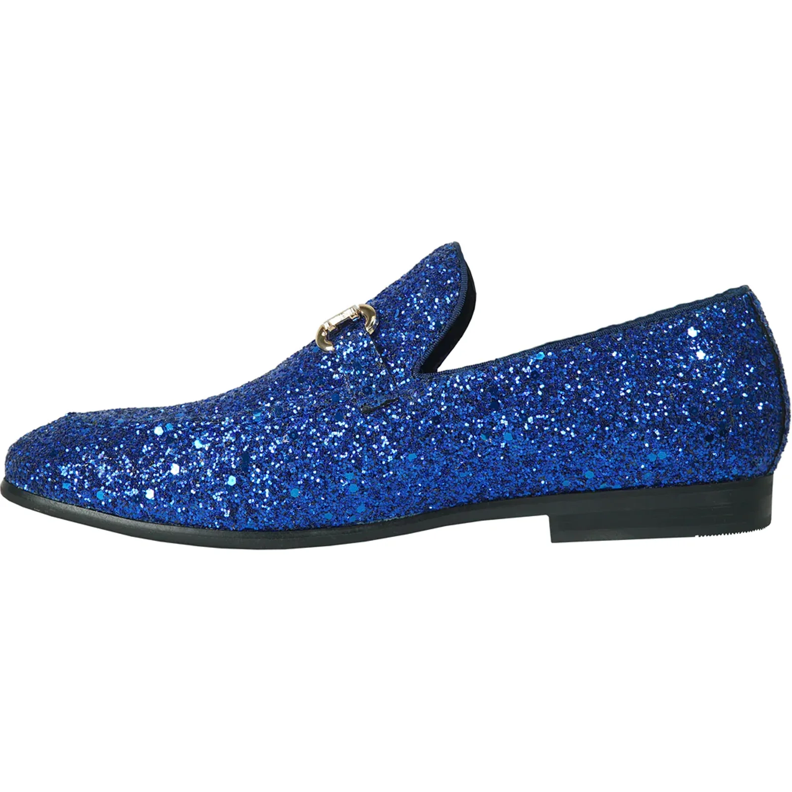 Mens Modern Glitter Sequin Prom Tuxedo Buckle Loafer in Royal Blue - Image 3