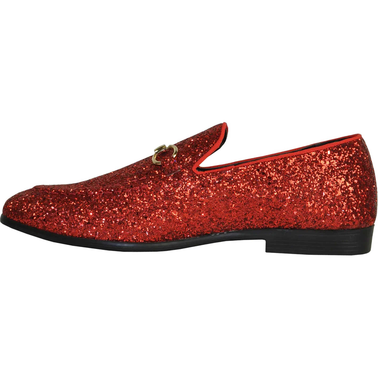 Mens Modern Glitter Sequin Prom Tuxedo Loafer in Red - Image 3
