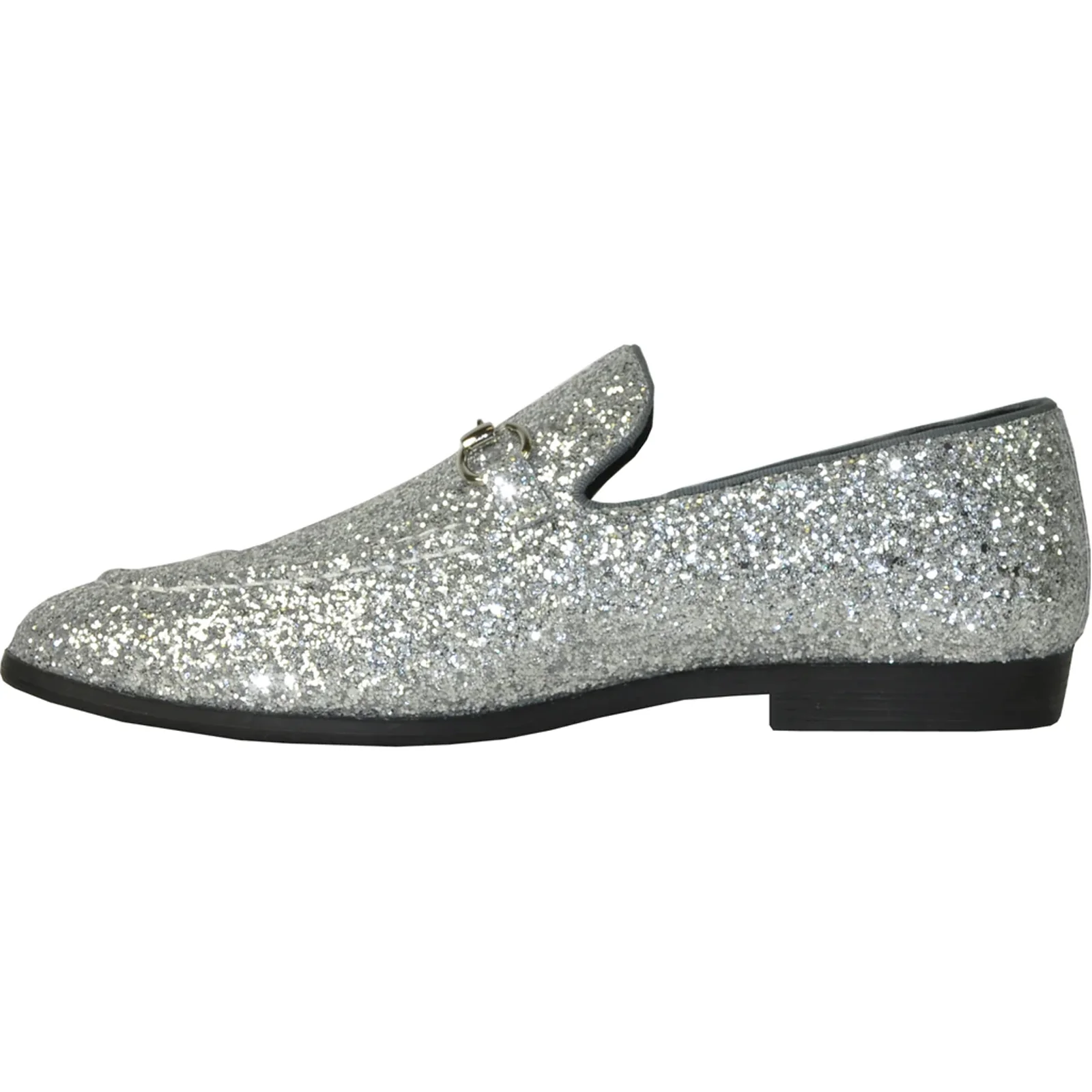 Mens Modern Glitter Sequin Prom Tuxedo Loafer in Silver Grey - Image 3