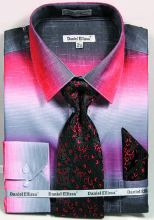 Men's Multi-Color Faded Print Dress Shirt & Tie Set in Red