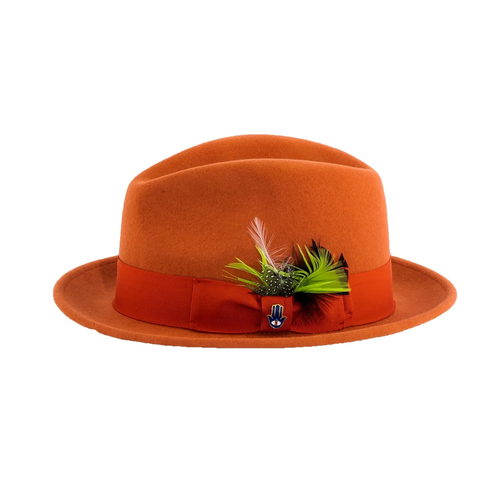 Mens Narrow Brim Crushable Wool Dress Hat Trilby Fedora in Orange Rust - Image 3