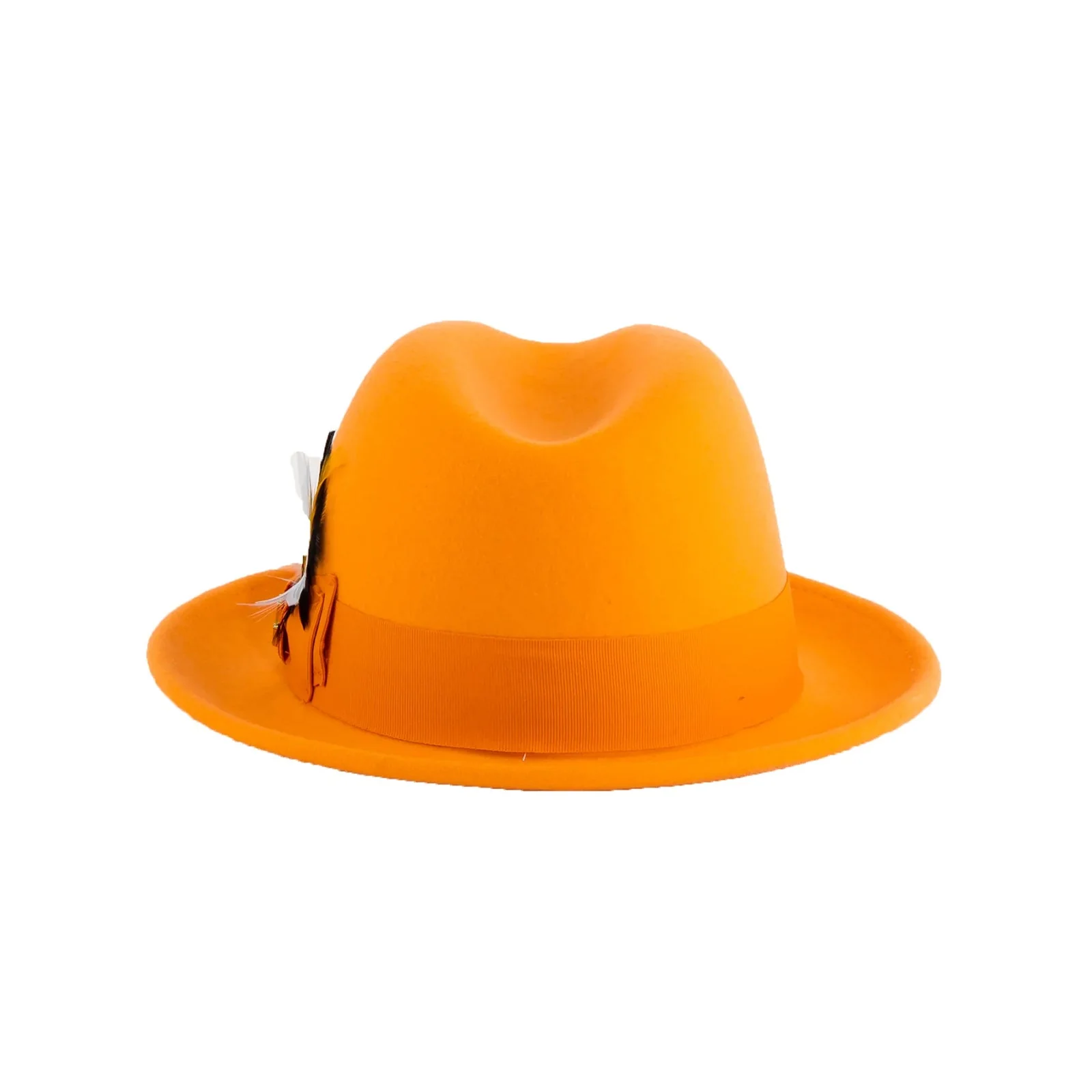 Mens Narrow Brim Crushable Wool Dress Hat Trilby Fedora in Orange Tangerine - Image 2