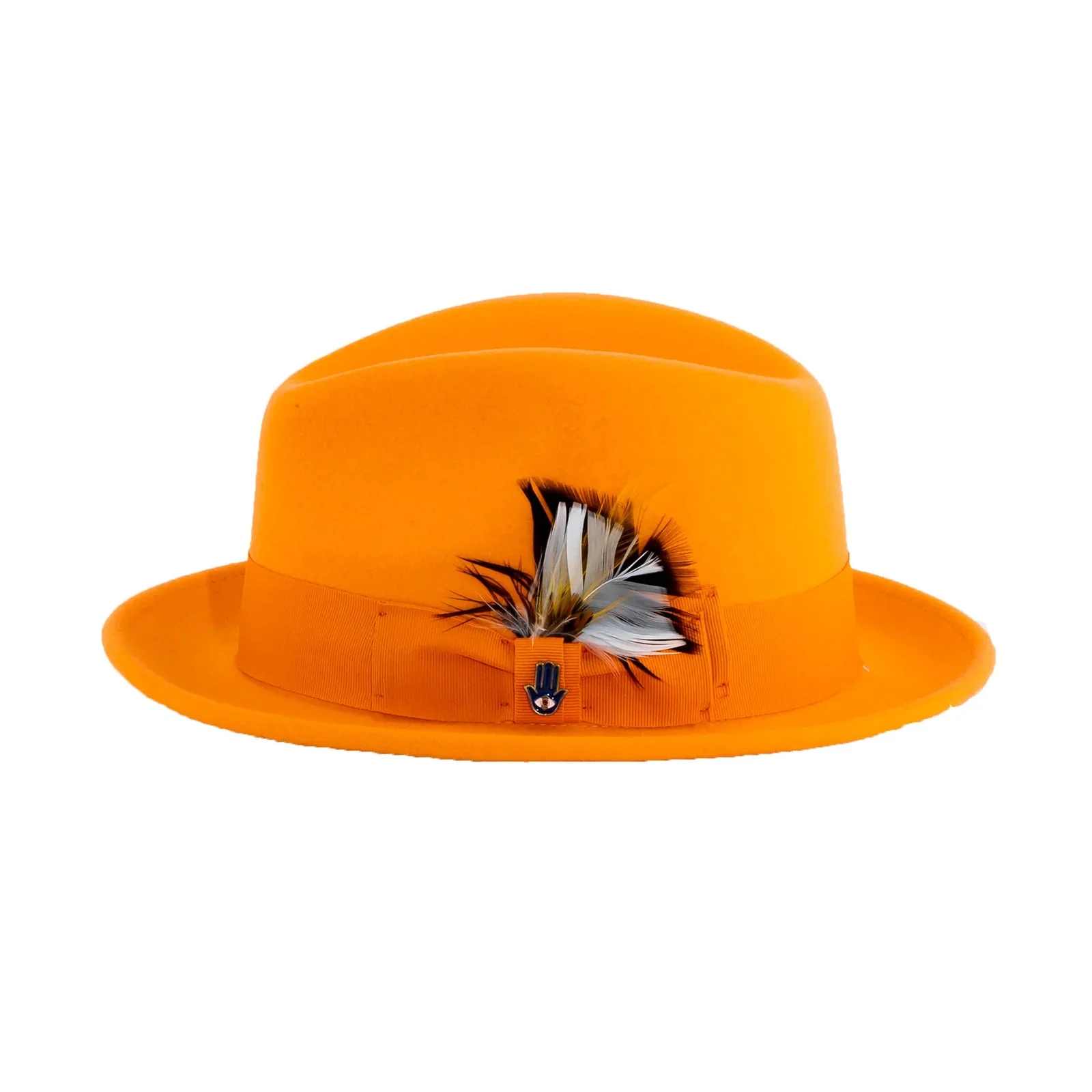 Mens Narrow Brim Crushable Wool Dress Hat Trilby Fedora in Orange Tangerine - Image 3
