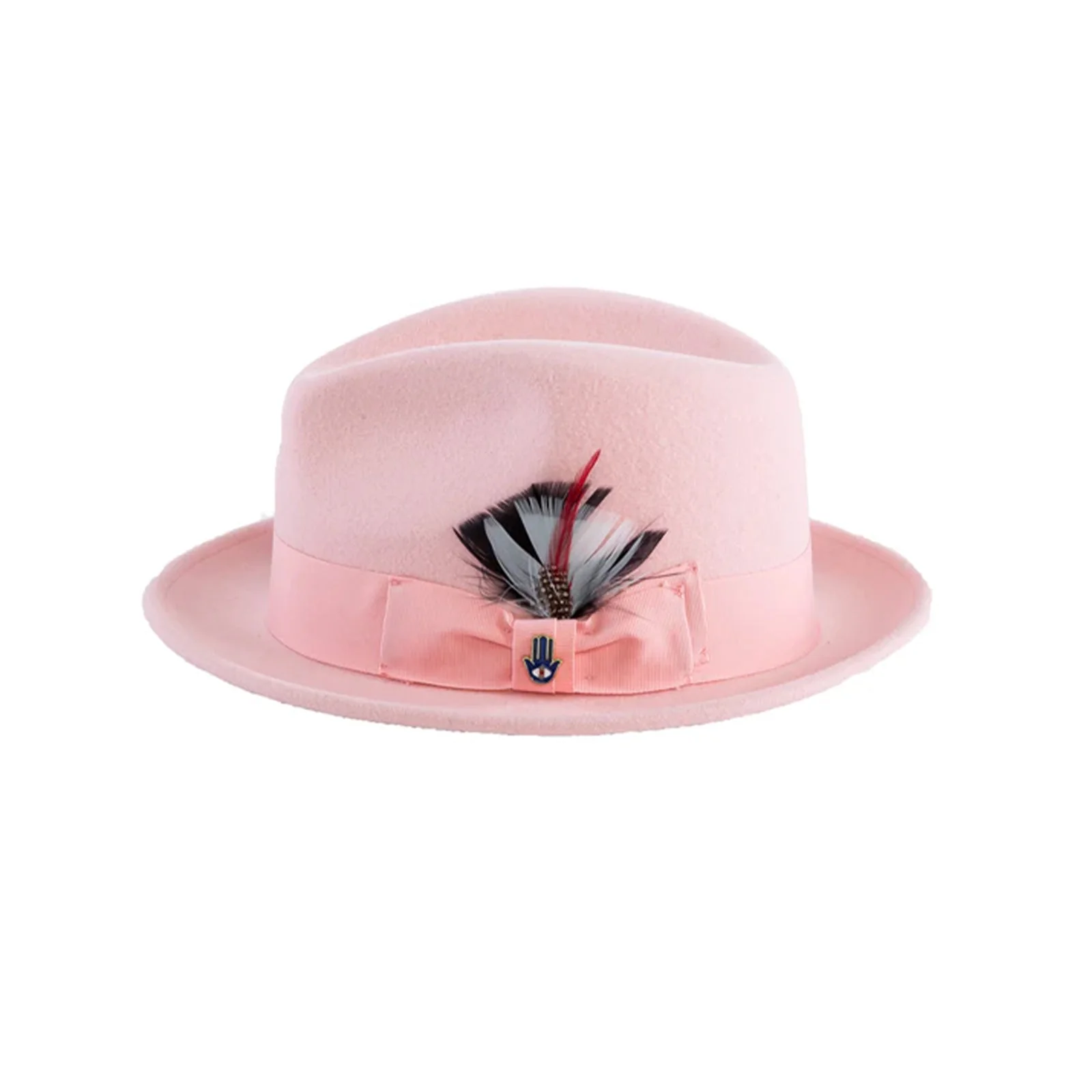 Mens Narrow Brim Crushable Wool Dress Hat Trilby Fedora in Pink - Image 3
