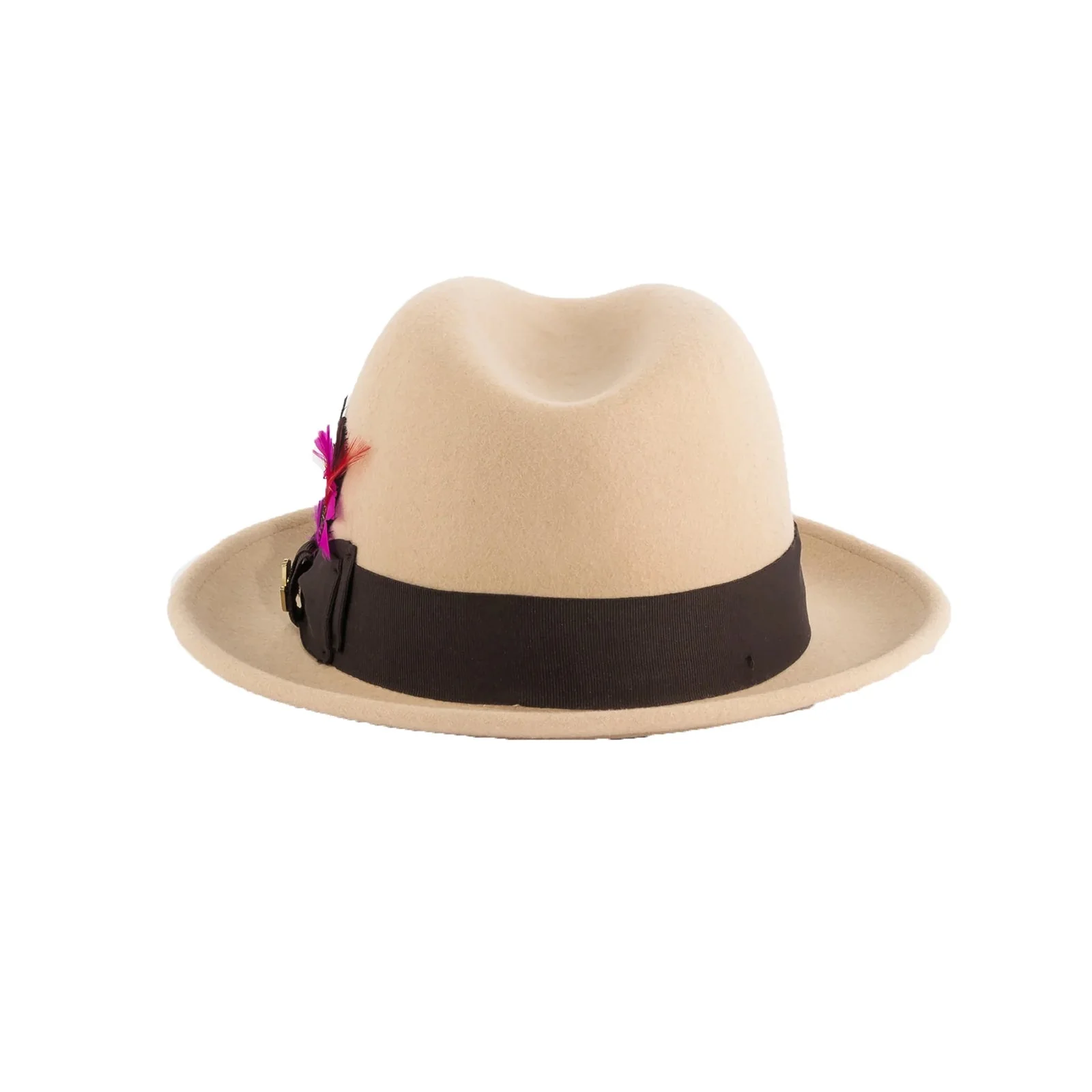 Mens Narrow Brim Crushable Wool Dress Hat Trilby Fedora in Tan & Brown - Image 2