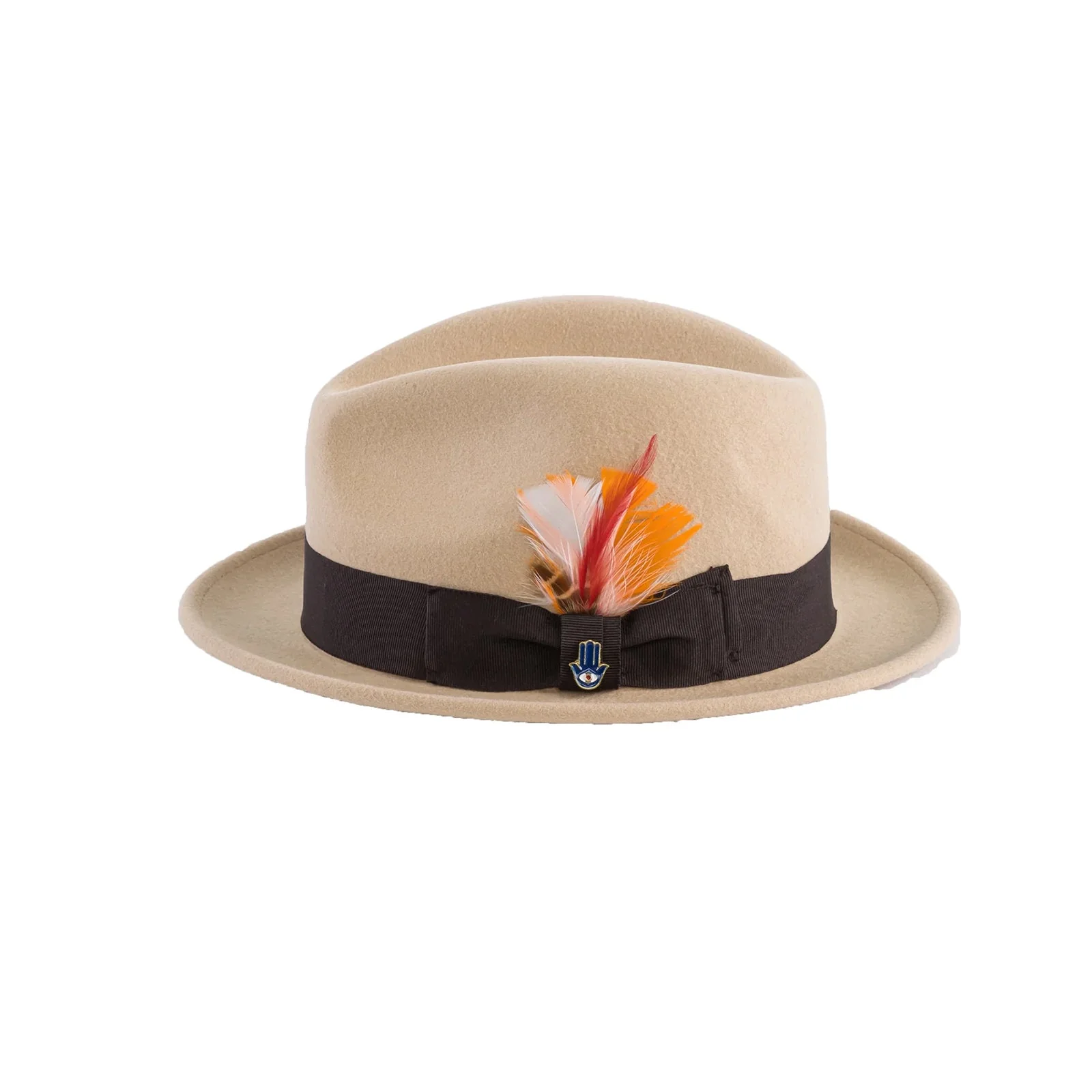 Mens Narrow Brim Crushable Wool Dress Hat Trilby Fedora in Tan & Brown - Image 3