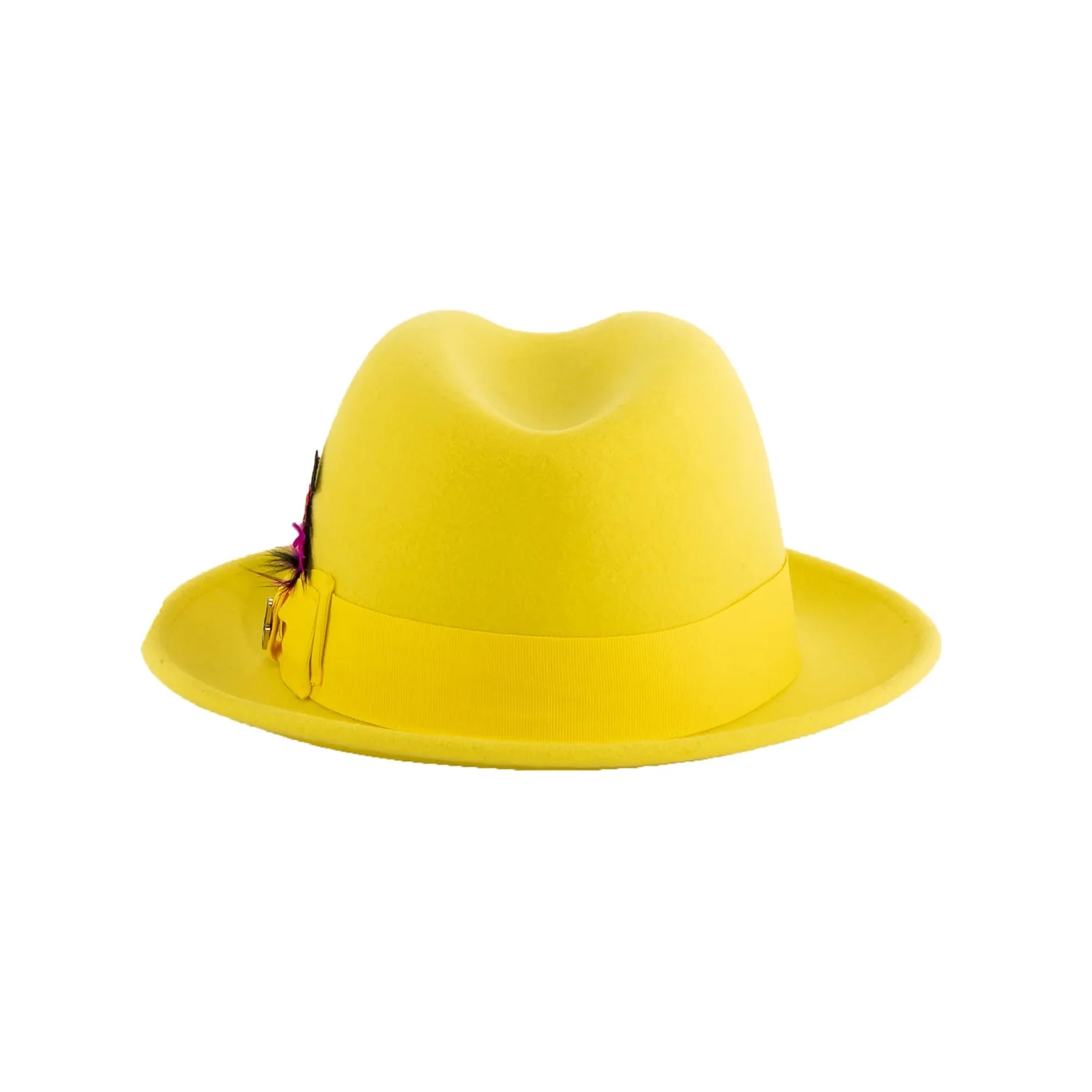 Mens Narrow Brim Crushable Wool Dress Hat Trilby Fedora in Yellow - Image 2