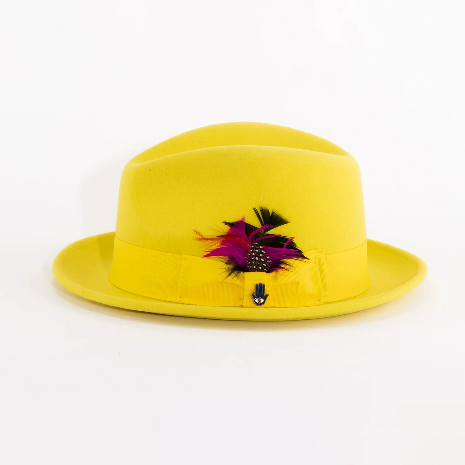 Mens Narrow Brim Crushable Wool Dress Hat Trilby Fedora in Yellow - Image 3