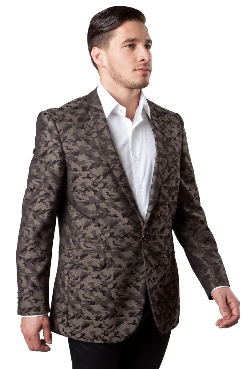 Men's One Button Camo | Camouflage Sports Coat in Brown