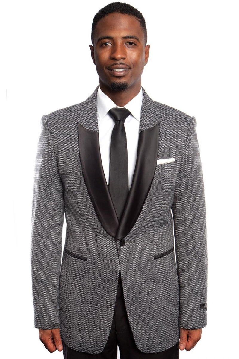 Men's One Button Half Satin Shawl Lapel Mico Check Blazer in Black