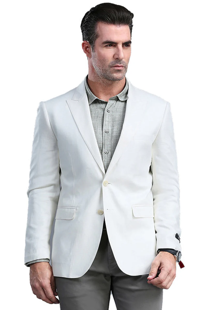 Men's One Button Peak Lapel Skinny Fit Blazer in White