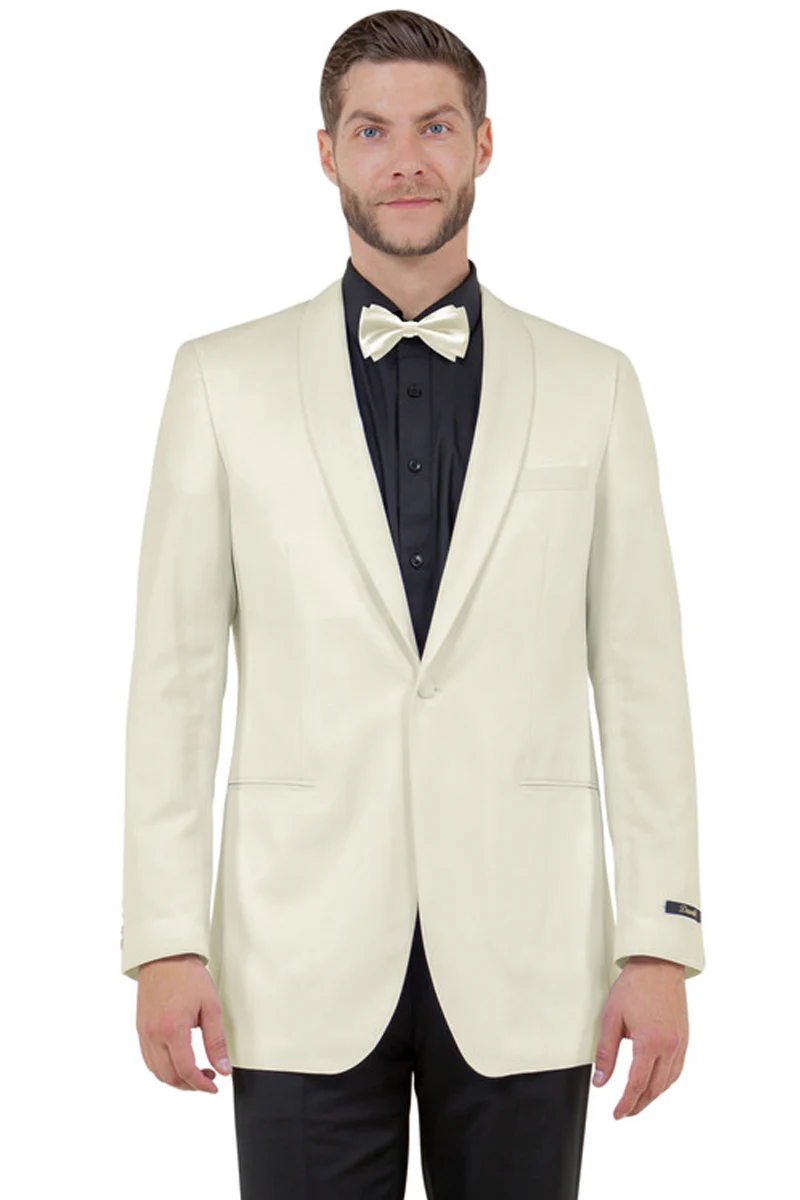 Men's One Button Shawl Dinner Jacket in Ivory Off White