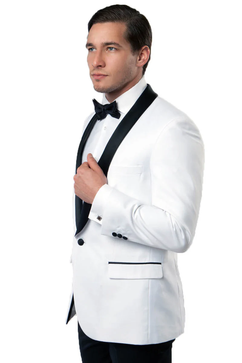 Men's One Button Shawl Lapel Dinner Jacket in White & Black