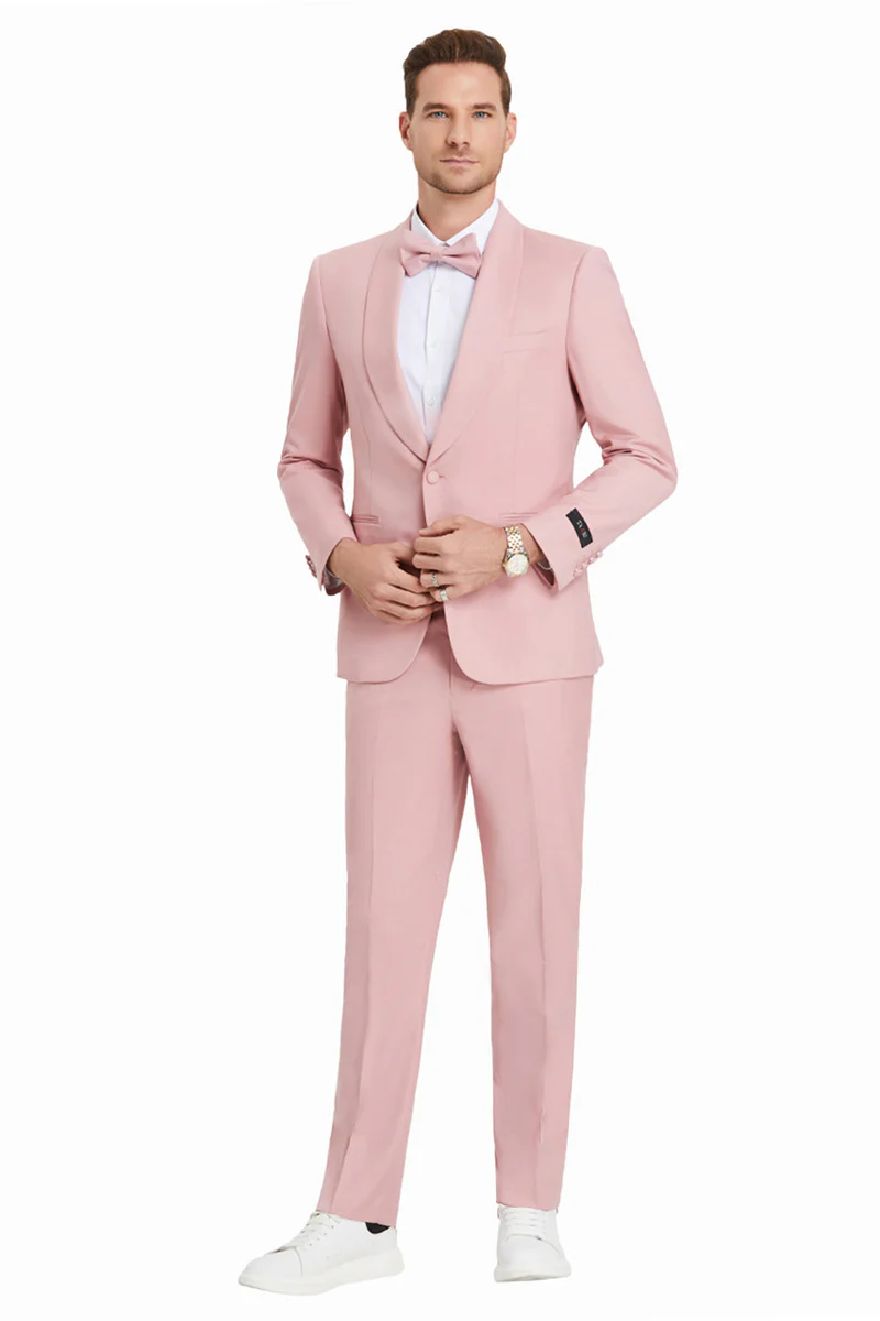 Men's One Button Shawl Lapel Dinner Jacket Style Wedding Suit in Blush Pink - Image 2