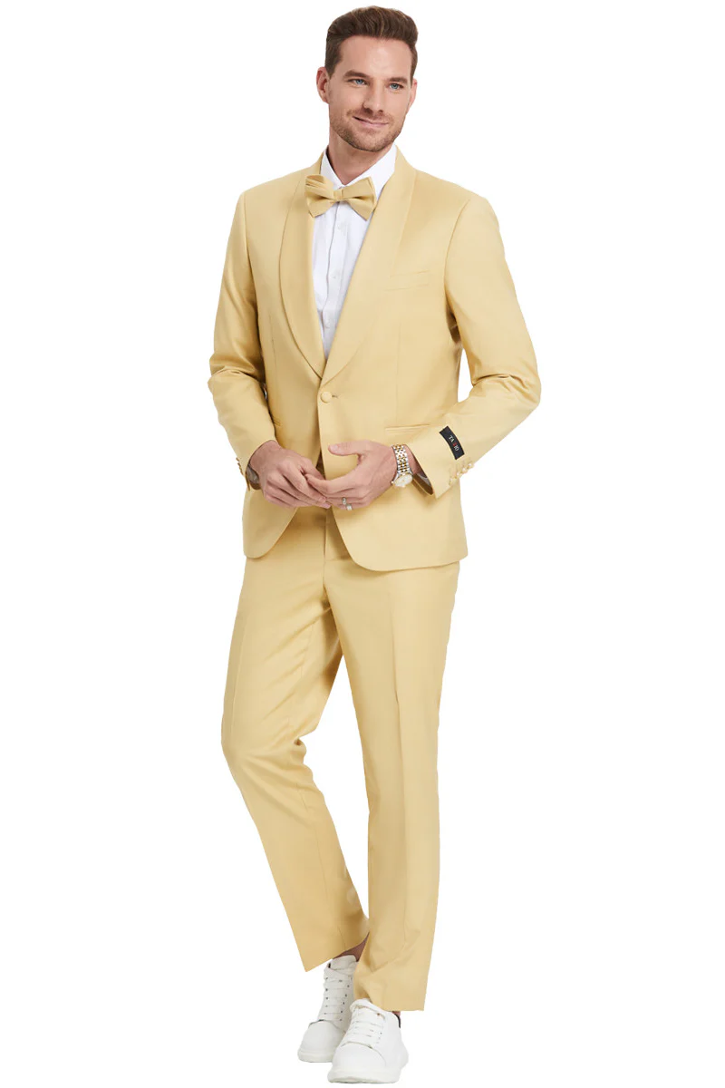 Men's One Button Shawl Lapel Dinner Jacket Style Wedding Suit in Dijon Yellow - Image 2