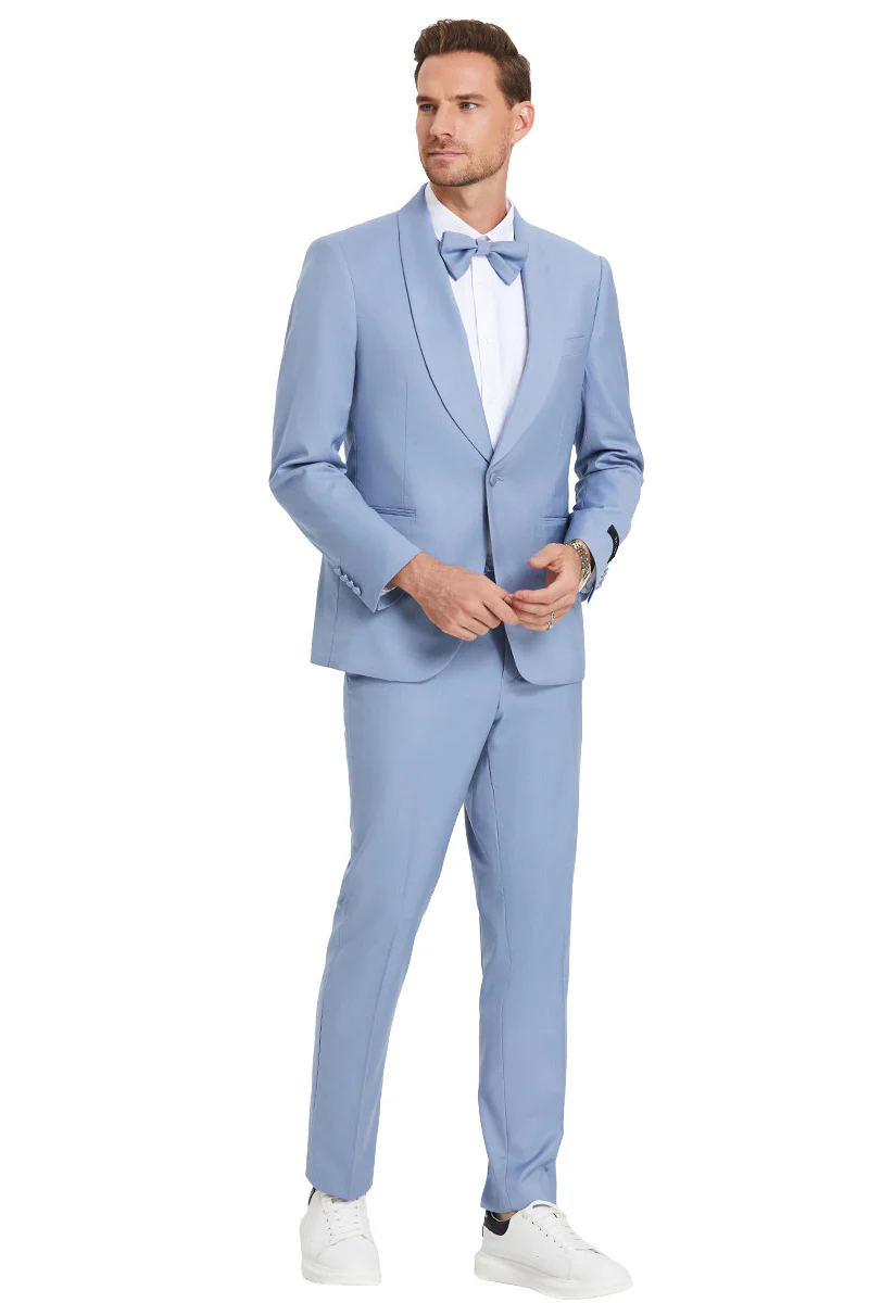 Men's One Button Shawl Lapel Dinner Jacket Style Wedding Suit in Sky Blue - Image 2