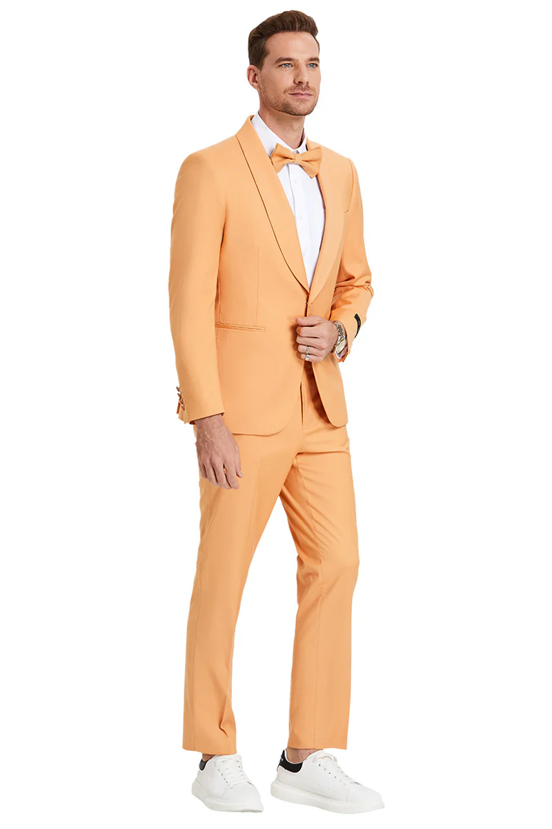 Men's One Button Shawl Lapel Dinner Jacket Style Wedding Suit in Tangerine Orange - Image 2