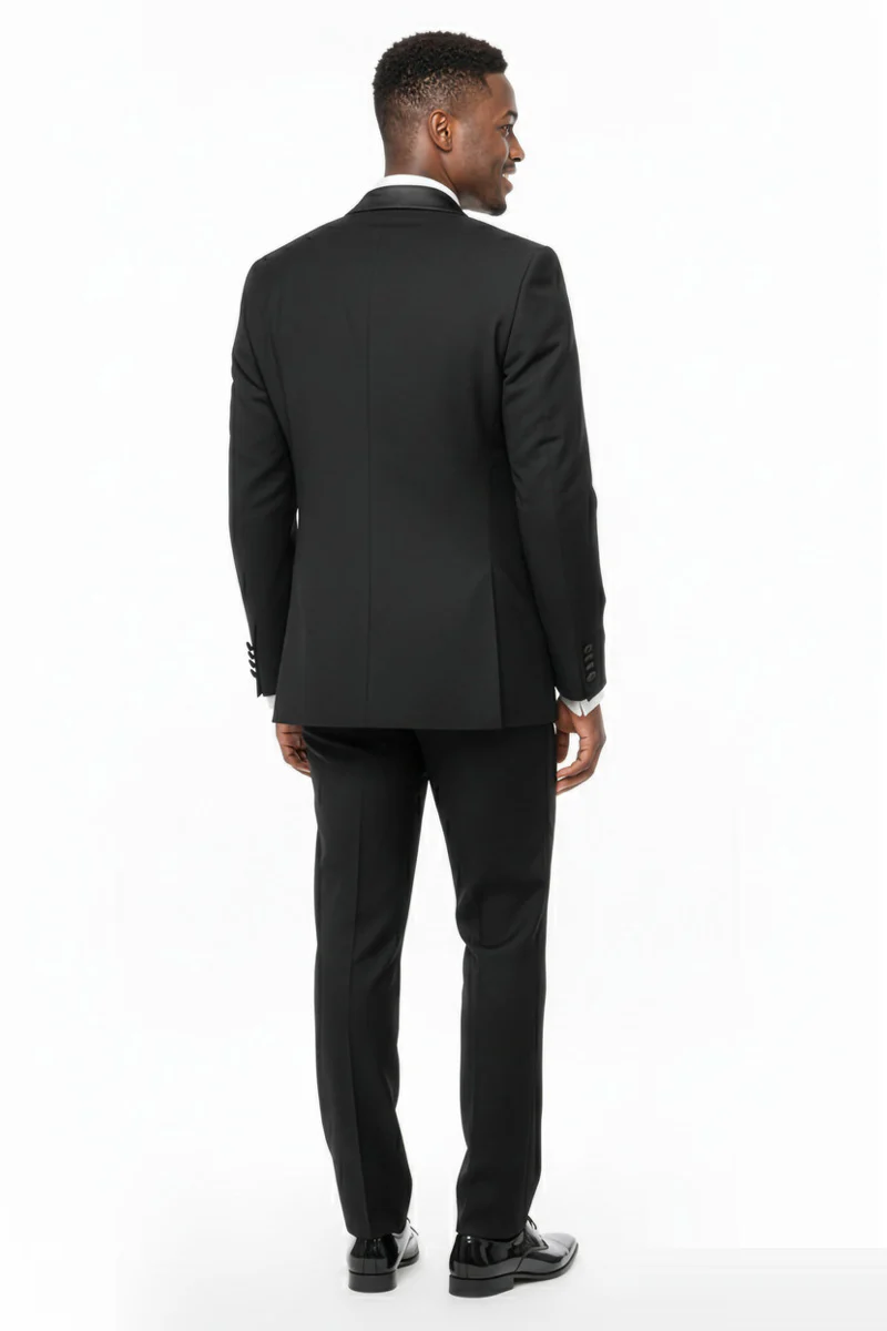Men's One Button Slim Fit Shawl Lapel Wedding Tuxedo with Double Breasted Vest in Black - Image 4