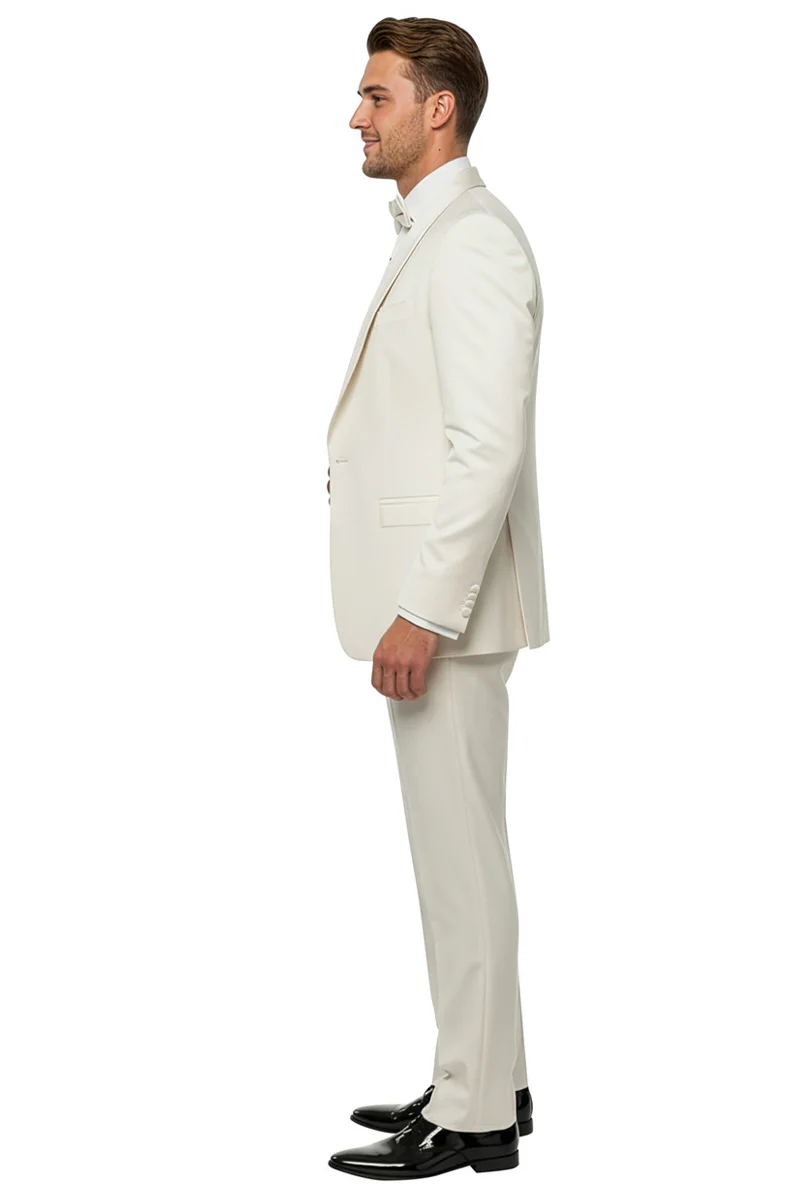 Men's One Button Slim Fit Shawl Lapel Wedding Tuxedo with Double Breasted Vest in Ivory - Image 3