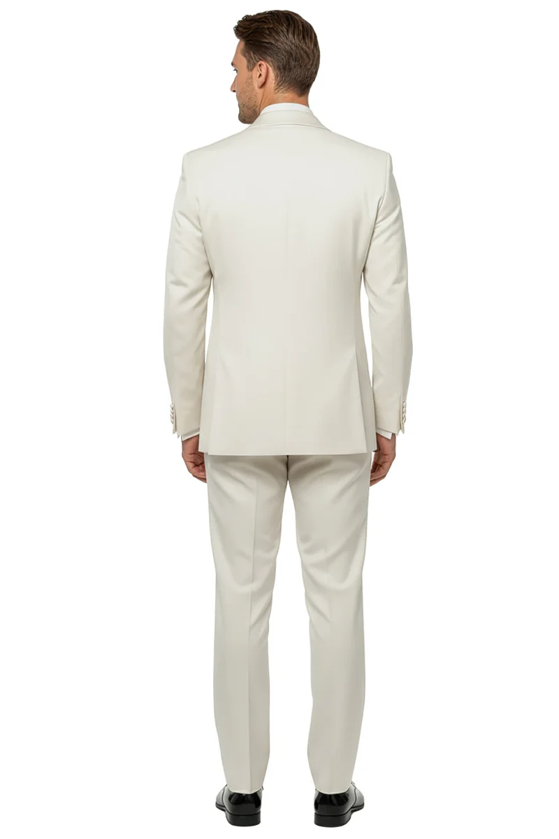Men's One Button Slim Fit Shawl Lapel Wedding Tuxedo with Double Breasted Vest in Ivory - Image 4