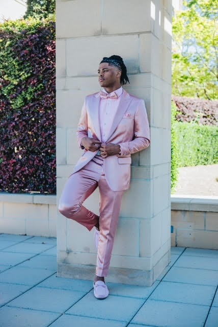 Men's One Button Vested Shiny Satin Sharkskin Prom & Wedding Party Suit in Dusty Rose - Image 4