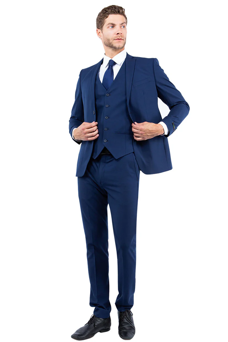 Men's One Button Vested Slim Fit Business & Wedding Suit in Navy Blue - Image 2