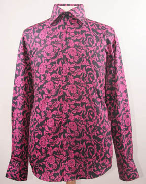Men's Regular Fit Fancy Floral Pattern Sports Shirt in Black & Fuchsia