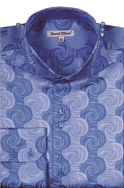 Men's Regular Fit Fancy Swirl Pattern Sports Shirt in Blue