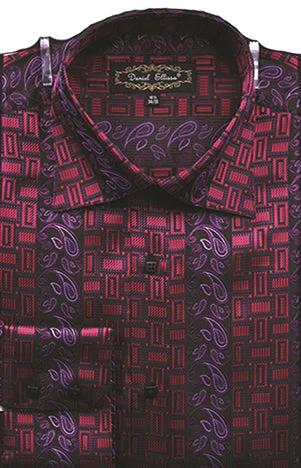 Men's Regular Fit Fancy Tonal Paisley Pattern Sports Shirt in Red