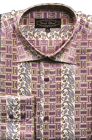 Men's Regular Fit Fancy Tonal Paisley Pattern Sports Shirt in Soft Butter