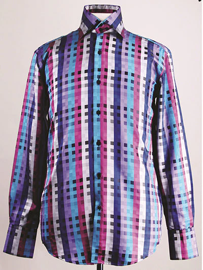 Men's Regular Fit Fancy Tonal Square Pattern Sports Shirt in Blue