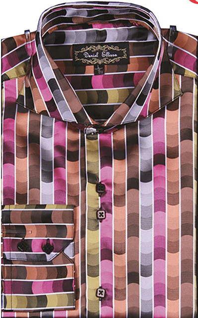Men's Regular Fit Fancy Tonal Stripe Pattern Sports Shirt in Fucshia