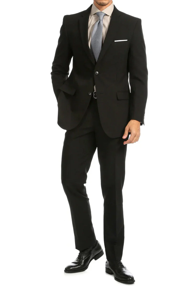 Mens Regular Fit Light Weight Poplin Polyester Suit in Black - Image 2