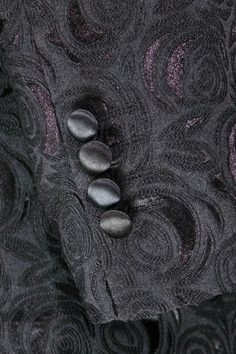 Men's Regular Fit Square Shawl Prom & Wedding Tuxedo Jacket in Black Paisley Rose Print - Image 2