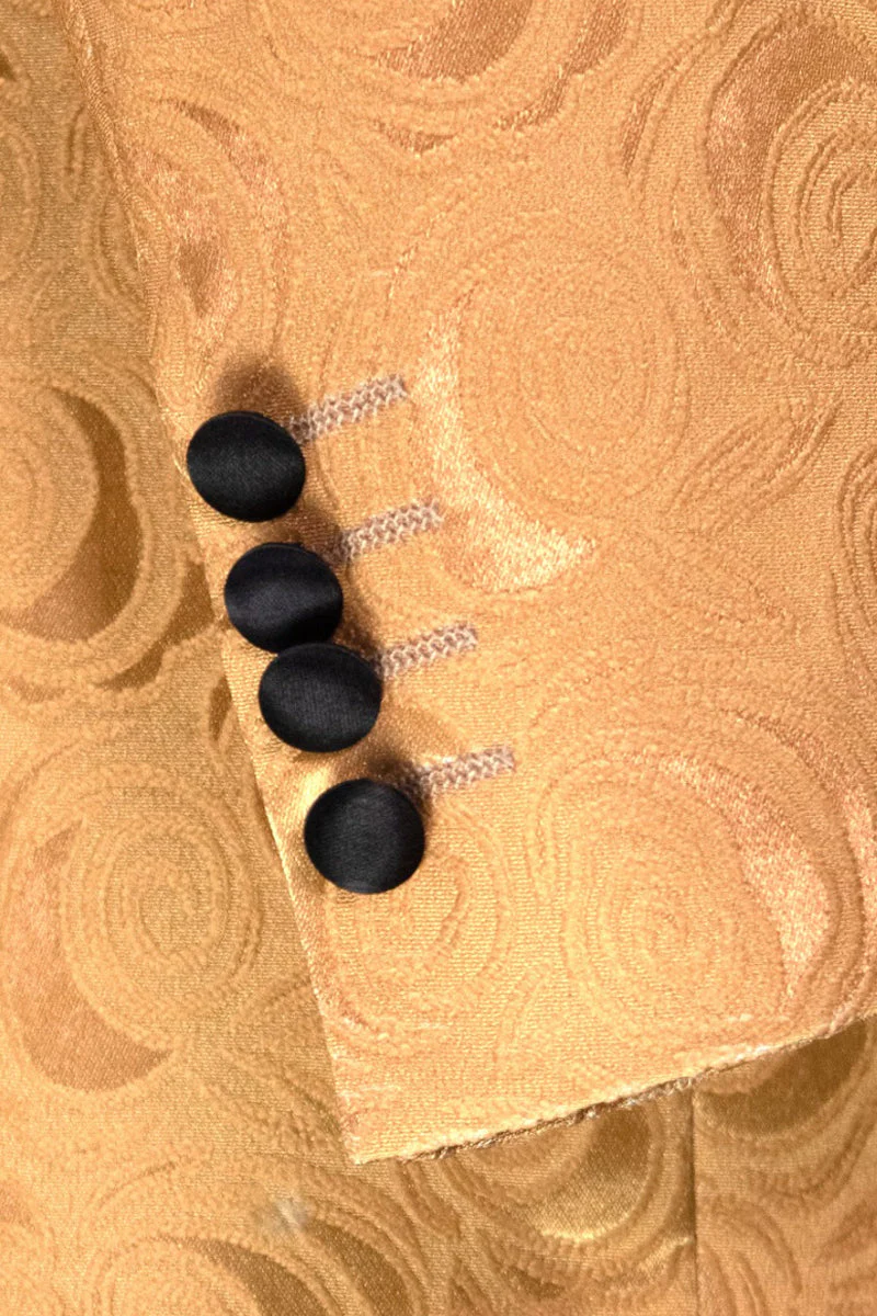 Men's Regular Fit Square Shawl Prom & Wedding Tuxedo Jacket in Gold Paisley Rose Print - Image 2